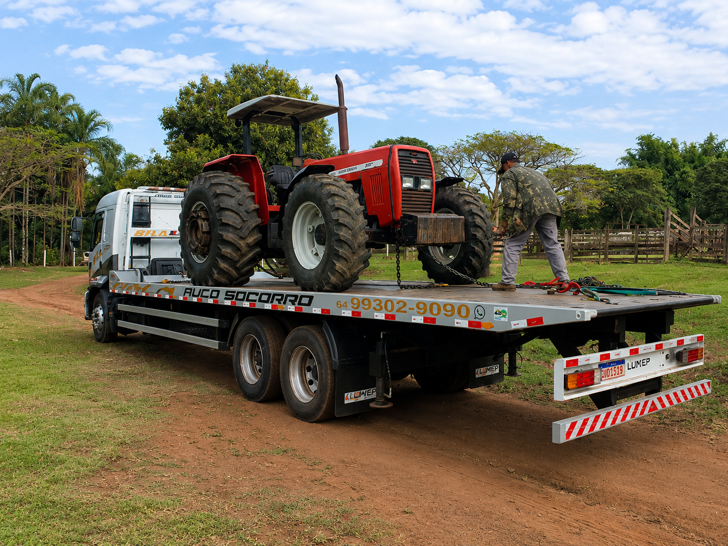 Guincho Bala Auto Socorro realizando transporte de máquina agrícola